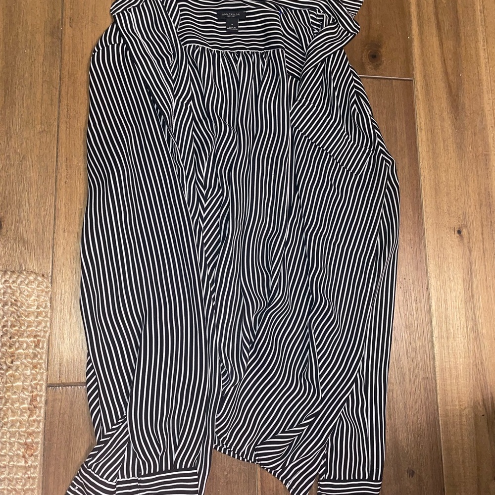 Black and White Striped Poplin Button-Down Shirt